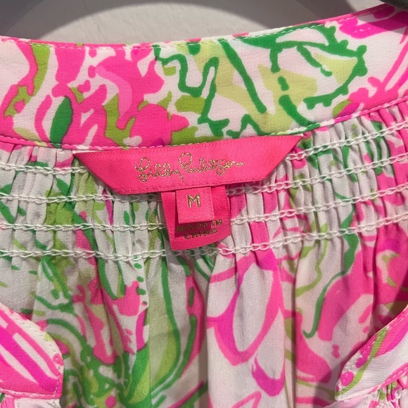 Lilly Pulitzer Elsa top Pink and Green Floral Blouse 100% silk - Picture 2 of 9